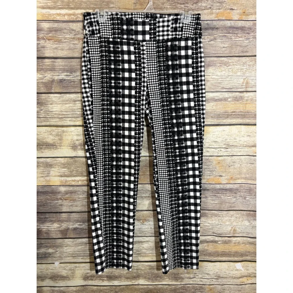 Joseph Ribkoff Vanilla Black Pants Style 231273 Plaid Mixed Print Cropped Size 8